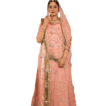 Peach Bamber Satin Zardozi Salma Work Poshak Set (Unstitched) | Pure Georgette Odhna | Jaipurio Ethnic Wear